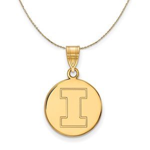 14k Yellow Gold U. of Illinois Medium Initial I Disc Necklace, 22 Inch
